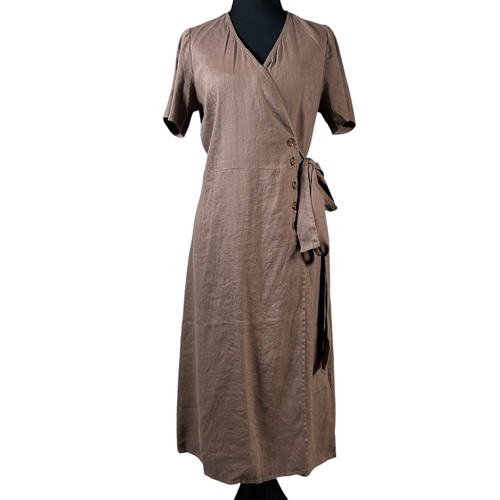NWT Alp N Rock Thalia Wrap Linen Blend Midi Dress Taupe Brown S